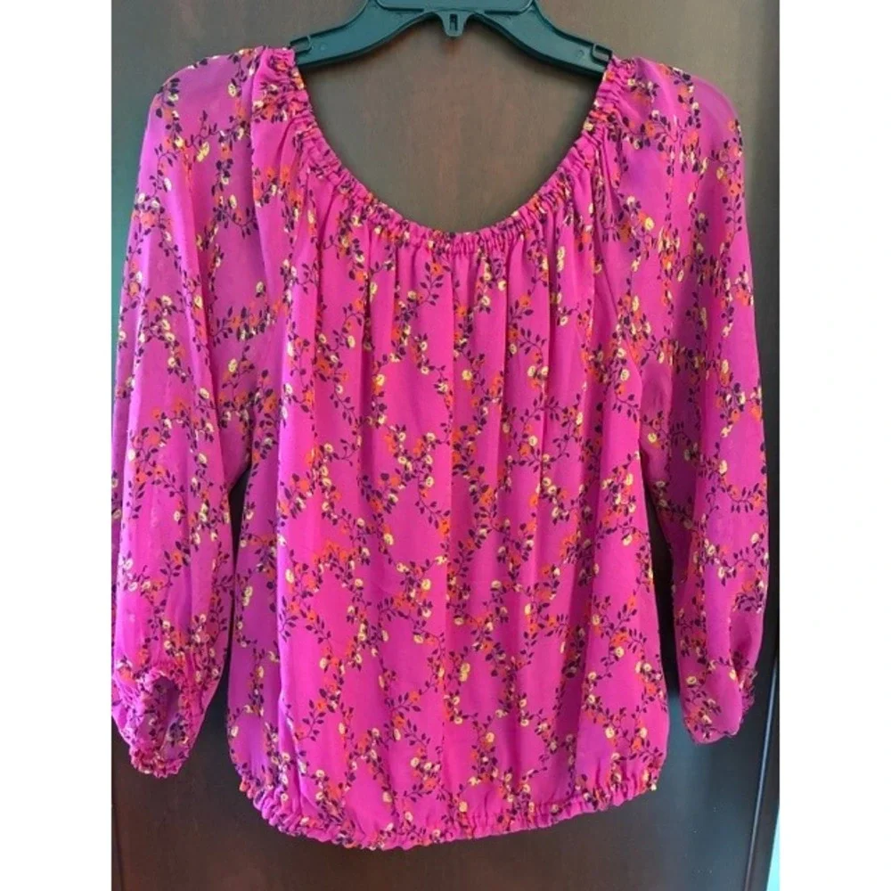Diane von Furstenberg Blouse Womens S Pink Excellent Silk Floral Peasant Top - Picture 2 of 11